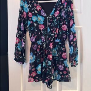 Express Black Floral Zip-Front Long-Sleeve Jacket